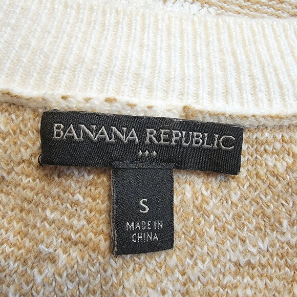 Banana Republic Zebra Print V Neck Sweater Tan Cream Animal Print Chic Cozy S - Picture 11 of 13